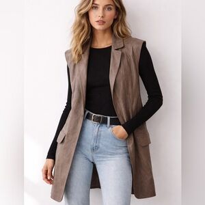 illia 100% Leather Open Front Vest - Brown | Soft Genuine Leather